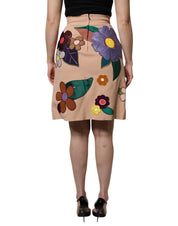 Dolce & Gabbana Beige Floral High Waist Pencil Cut Skirt
