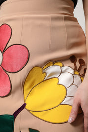 Dolce & Gabbana Beige Floral High Waist Pencil Cut Skirt
