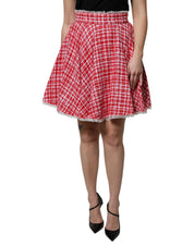 Dolce & Gabbana Red White High Waist A-line Above Knee Skirt