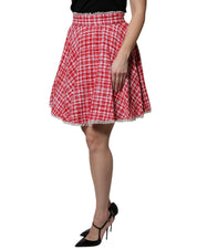 Dolce & Gabbana Red White High Waist A-line Above Knee Skirt