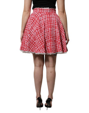 Dolce & Gabbana Red White High Waist A-line Above Knee Skirt