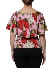 Dolce & Gabbana Pink Floral Silk Short Sleeves Blouse Top