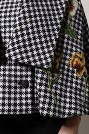Dolce & Gabbana Black White Monochrome Patterned Floral Cape Jacket