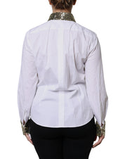 Dolce & Gabbana White Cotton Long Sleeves Sequin Shirt Top