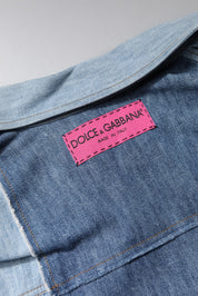 Dolce & Gabbana Blue Cotton Button Up Collared Long Sleeve Top