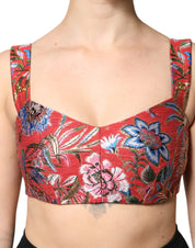 Dolce & Gabbana Red Floral Brocade Cropped Bustier Corset Top