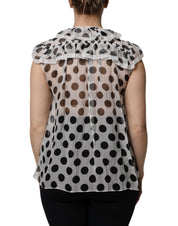 Dolce & Gabbana White Black Polka Dot Cotton Sleeveless Top