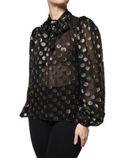 Dolce & Gabbana Black Sheer Tied Neck Polka Dots Blouse Top