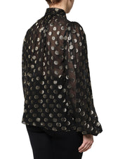 Dolce & Gabbana Black Sheer Tied Neck Polka Dots Blouse Top