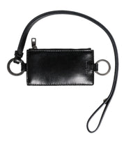 Dolce & Gabbana Black Leather Logo Embossed Lanyard Card Holder Wallet