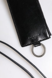 Dolce & Gabbana Black Leather Logo Embossed Lanyard Card Holder Wallet