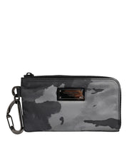 Dolce & Gabbana Black Gray Camouflage Logo Plaque Keyring Pouch Bag