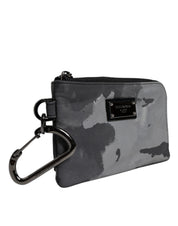 Dolce & Gabbana Black Gray Camouflage Logo Plaque Keyring Pouch Bag