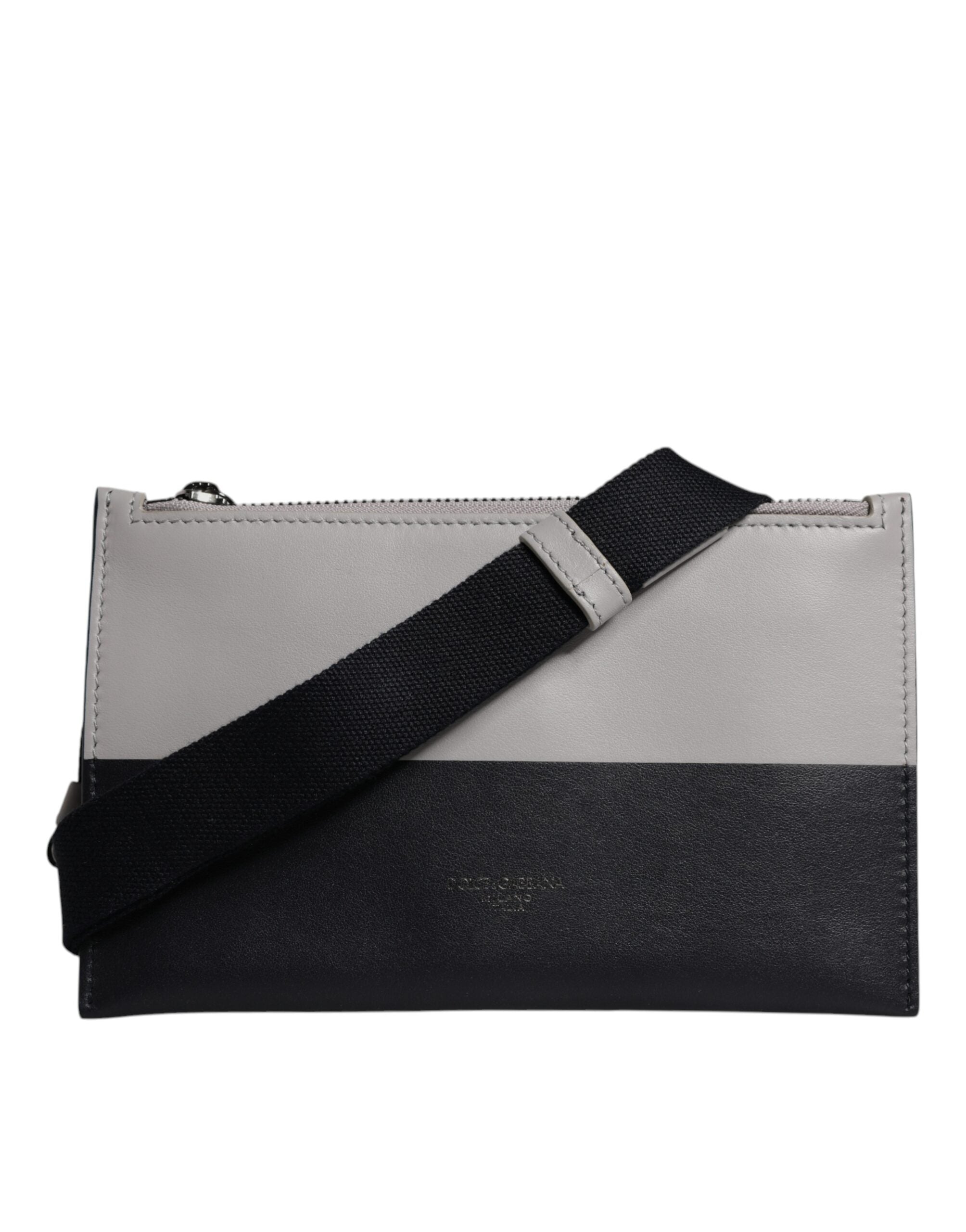 Dolce & Gabbana Black White Leather Logo Embossed Crossbody Bag