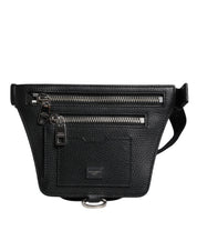 Dolce & Gabbana Black Calfskin Logo Plaque Belt Waist Men Fanny Pack Bag