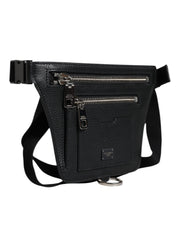 Dolce & Gabbana Black Calfskin Logo Plaque Belt Waist Men Fanny Pack Bag