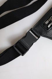 Dolce & Gabbana Black Calfskin Logo Plaque Belt Waist Men Fanny Pack Bag