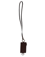 Dolce & Gabbana Brown Calf Leather Lanyard Logo Card Holder Wallet