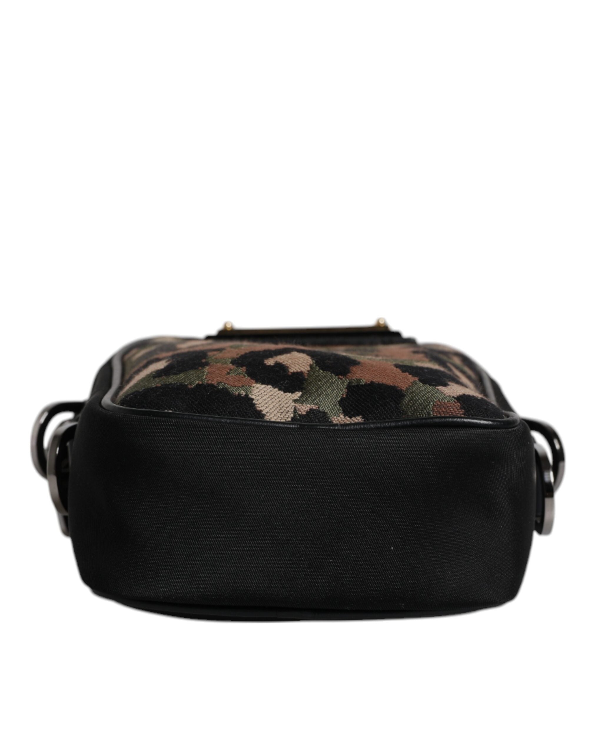 Dolce & Gabbana Multicolor Leopard Jacquard Logo Plaque Neck Strap Bag