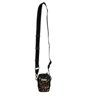 Dolce & Gabbana Multicolor Leopard Jacquard Logo Plaque Neck Strap Bag