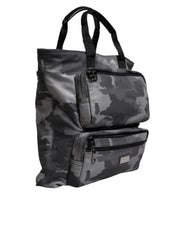 Dolce & Gabbana Gray Camo Cotton Multiple Compartments Tote Bag
