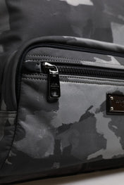 Dolce & Gabbana Gray Cotton Camouflage Logo Plaque Backpack Bag