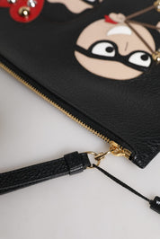 Dolce & Gabbana Black #DGFamily Embellished Leather Clutch Bag