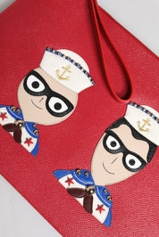 Dolce & Gabbana Red #DGFamily Embellished Leather Clutch Bag