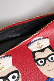 Dolce & Gabbana Red #DGFamily Embellished Leather Clutch Bag