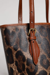 Dolce & Gabbana Brown Leopard Leather Shoulder Strap Tote Bag