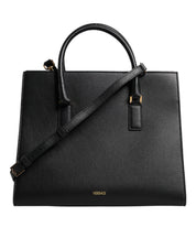 Versace Black Large Leather Top Handle Shoulder Crossbody Bag