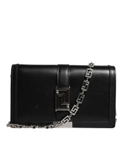 Versace Black Calfskin Leather Chain Strap Shoulder Crossbody Bag