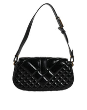 Versace Black Calf Leather Quilted Shoulder Strap Bag