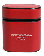 Dolce & Gabbana Red Calfskin Leather Logo Print Flip Holder Airpods Case