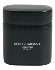 Dolce & Gabbana Green Calfskin Leather Logo Print Flip Holder Airpods Case