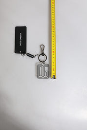 Dolce & Gabbana Gray Black DG Rubber Logo Silver Men's Keychain Keyring
