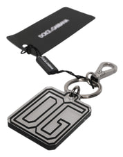 Dolce & Gabbana Gray Black DG Rubber Logo Silver Men's Keychain Keyring