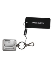 Dolce & Gabbana Gray Black DG Rubber Logo Silver Men's Keychain Keyring