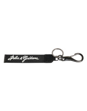 Dolce & Gabbana Black White DG Logo Silver Men Keychain Polyester Keyring