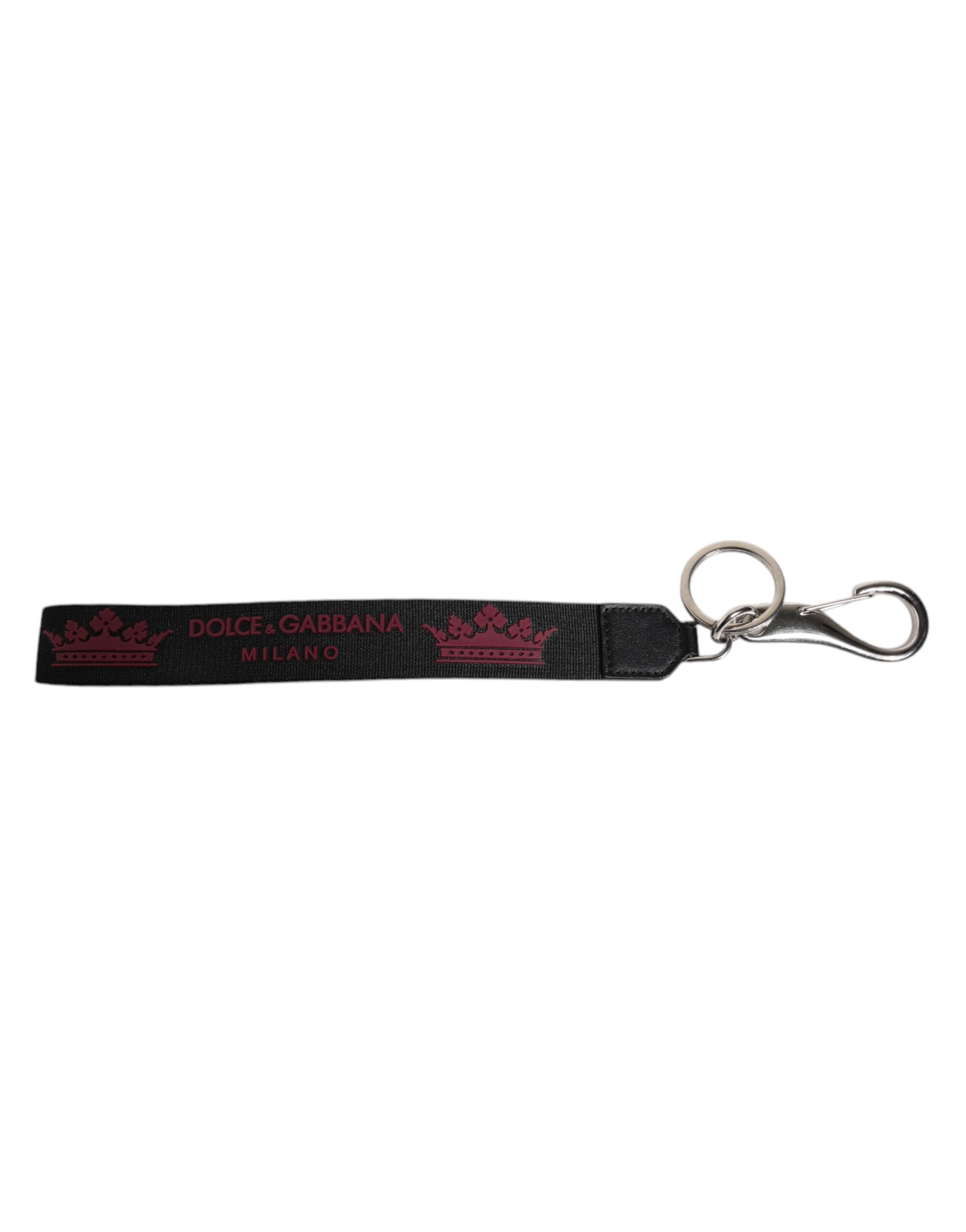Dolce & Gabbana Black Nylon Logo DG Crown Men's Holder Keychain Keyring