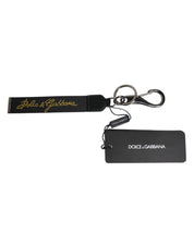 Dolce & Gabbana Black Logo Nylon Silver Brass Men Holder Keychain Keyring