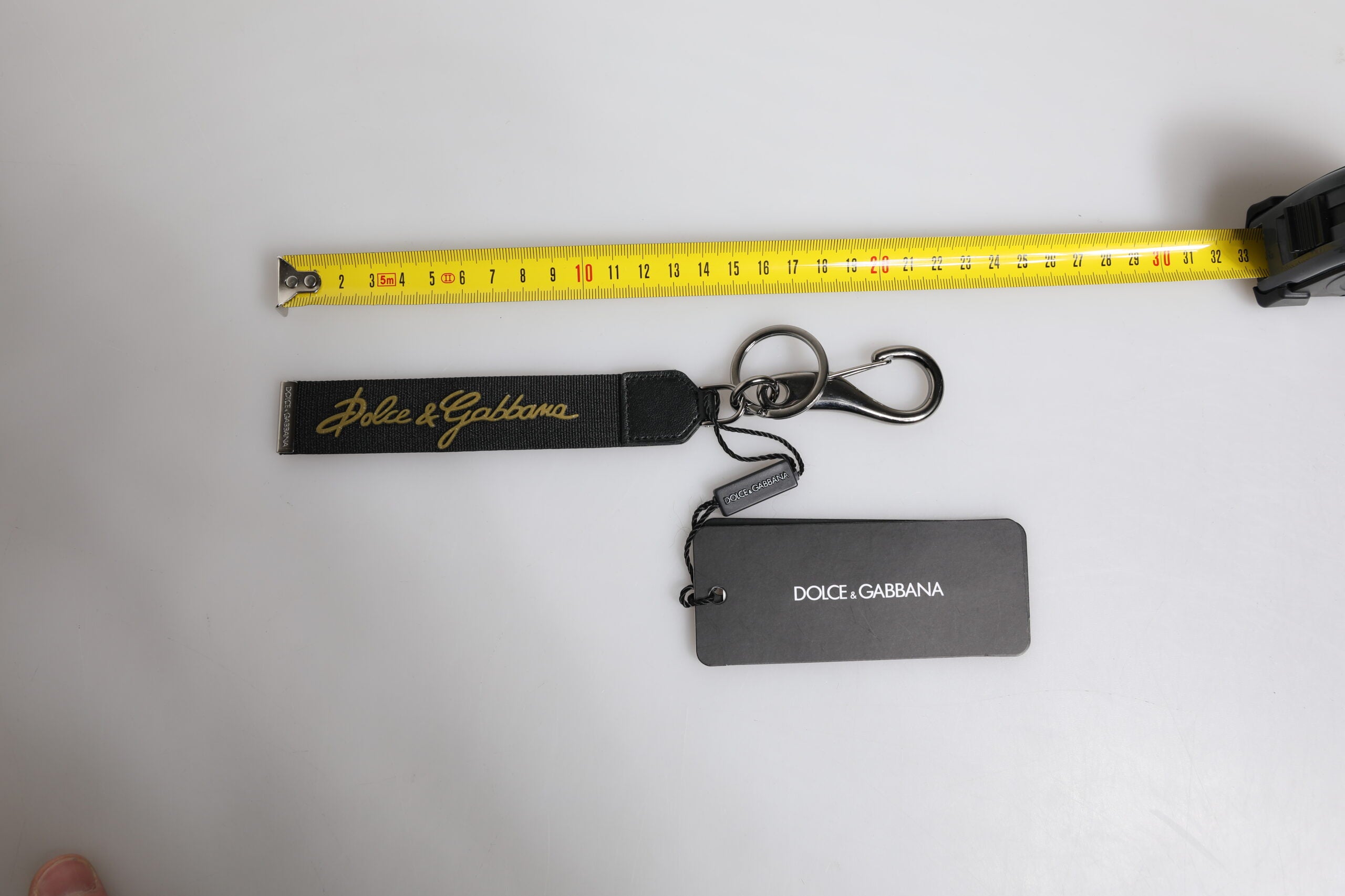 Dolce & Gabbana Black Logo Nylon Silver Brass Men Holder Keychain Keyring