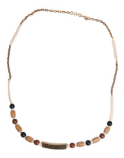 Dolce & Gabbana Black Gold Wooden Beaded Logo Pendant Necklace