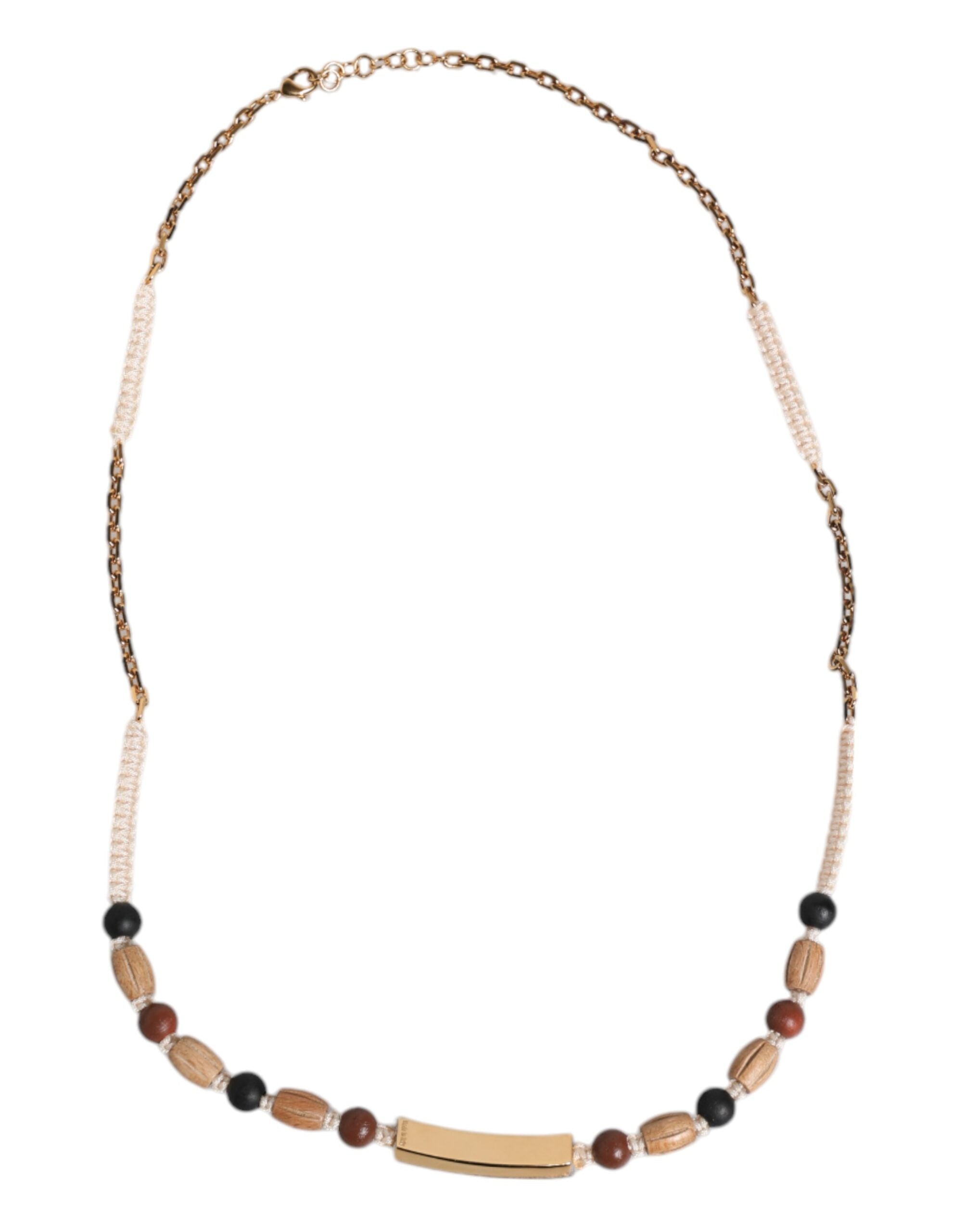 Dolce & Gabbana Black Gold Wooden Beaded Logo Pendant Necklace