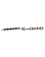 Dolce & Gabbana Silver Tone Chain Lobster Clasp Logo Gray Pearls Bracelet