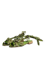 Dolce & Gabbana Green Animal Print Ankle Wrap Sandals Shoes