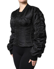 Dolce & Gabbana Black Nylon Full Zip Bustier Corset Jacket