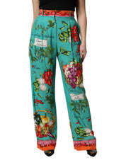 Dolce & Gabbana Green Silk Printed Straight Pants