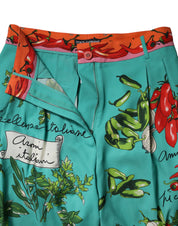 Dolce & Gabbana Green Silk Printed Straight Pants
