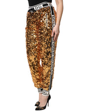 Dolce & Gabbana Metallic Gold DG Logo Sequined Jogger Pants